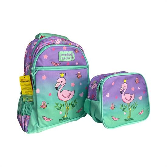 2'li Su Yeşili Mor Desenli Okul Sırt Çanta