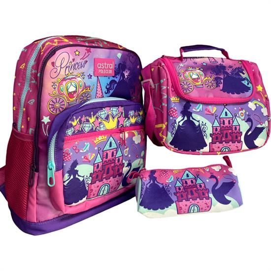 3'li Set Mor Pembe Desenli Sırt Çanta