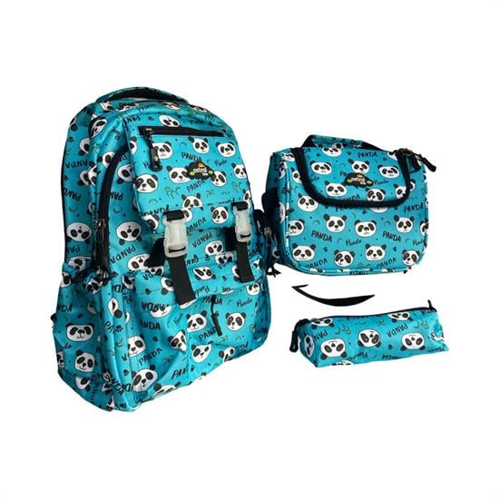 3'lü Mavi Beyaz Desenli Okul Sırt Çanta