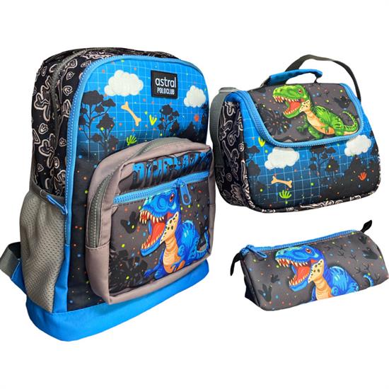 3'lü Set Mavi Gri Desenli Sırt Çanta