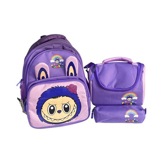 3'lü Set Mor Hayvanlı Sırt Okul Çanta