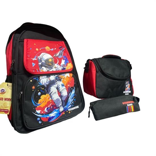 3'lü Set Siyah Kırmızı Sırt Çanta