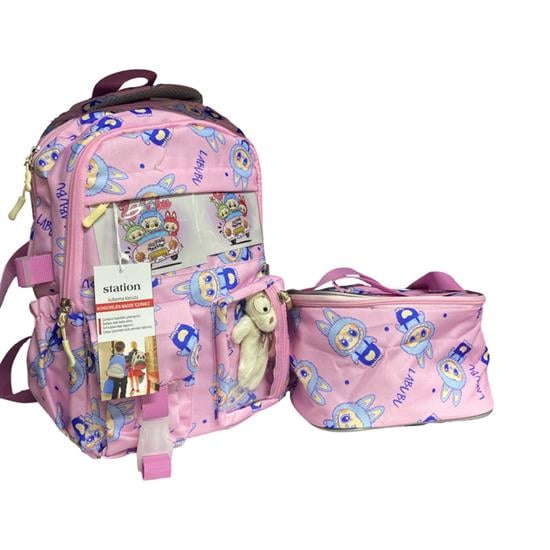 Ayıcıklı Pembe Mavi Desenli Sırt Çantası