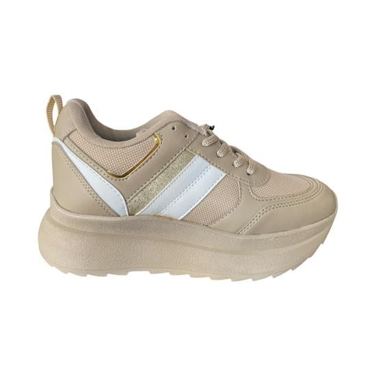 Bej Anorok Yüksek Taban Taşlı Kadın Spor