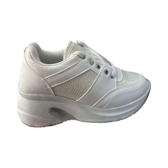 Beyaz Yüksek Taban Taşlı Kadın Spor