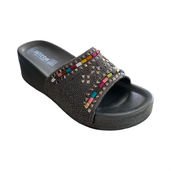 Gri Topuklu Taşlı Terlik