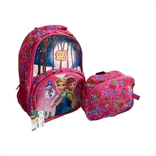 Koyu Pembe Elsa Çiçek Desenli Sırt Çanta