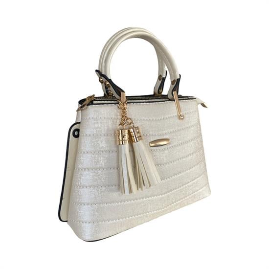 Krem Çizgili Kadın Çantası