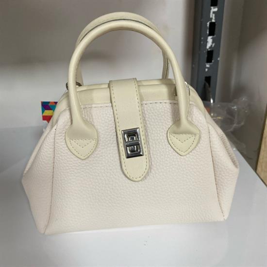 Krem Deri Kadın El Çantası