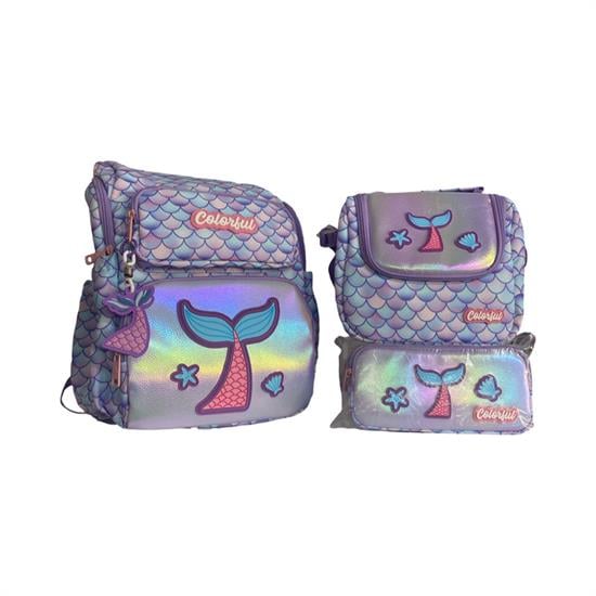 Lila Pembe Deniz Atı Desenli Sırt Çantası