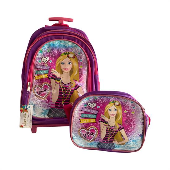 Mor Pembe Barbie Desenli Tekerlekli Sırt Çantası