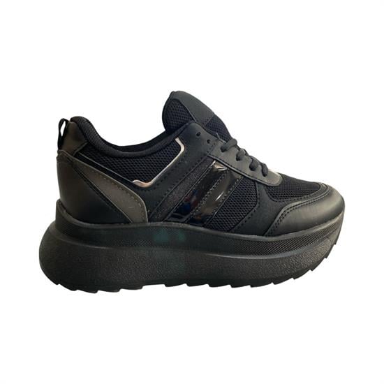 Siyah Anorok Yüksek Taban Taşlı Kadın Spor