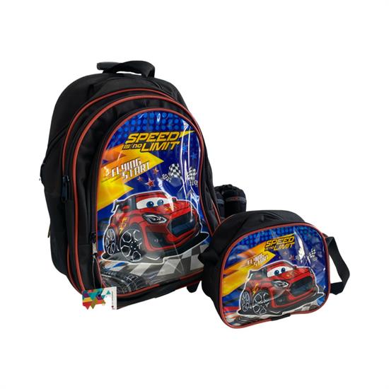 Siyah Araba Desenli Tekerlekli Sırt Çantası