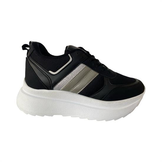 Siyah Beyaz Gümüş Yüksek Taban Kadın Spor