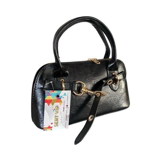 Siyah Deri Gold Kadın Çanta