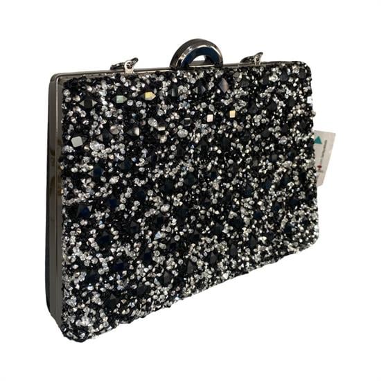 Siyah Gümüş Taşlı Abiye Çanta