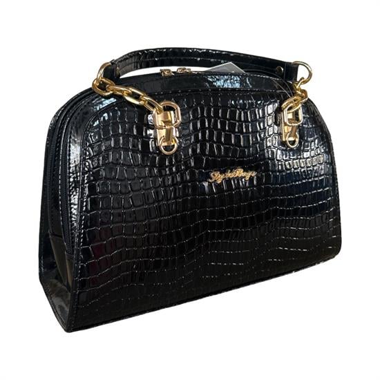 Siyah Rugan Deri Zincirli Kadın Çantası