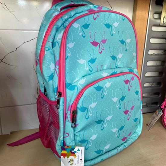 Su Yeşili Pembe Flamingolu Sırt Çantası