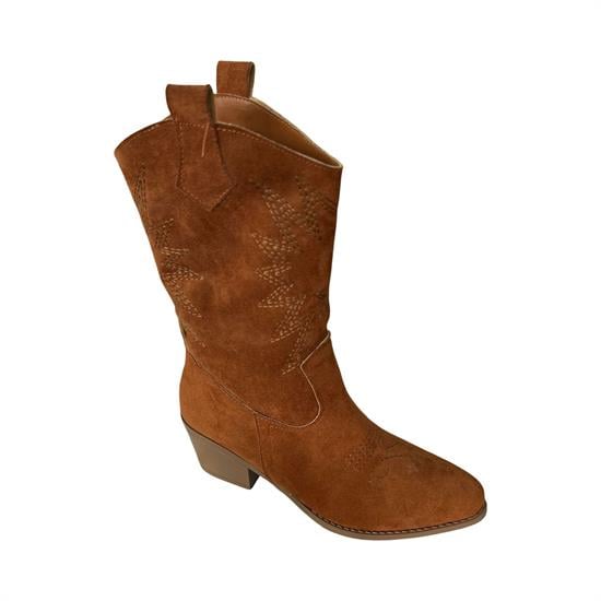 Taba Süet Kovboy Kısa Topuklu Cizme